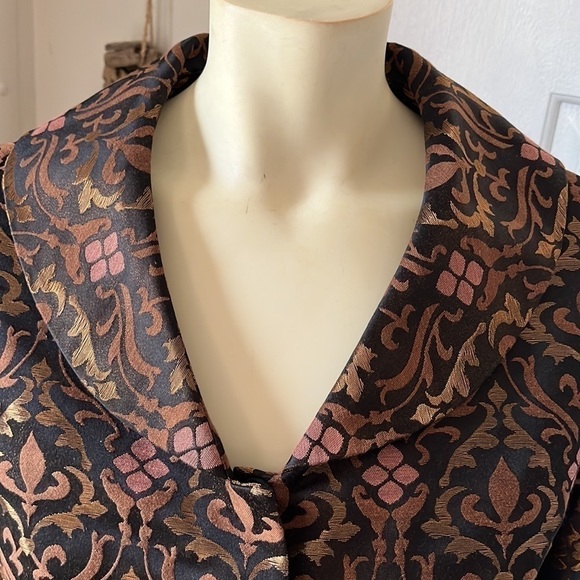 VTG nine west brown & rose gold 90’S brocade jacket removable faux fur trim 4 - Picture 13 of 15